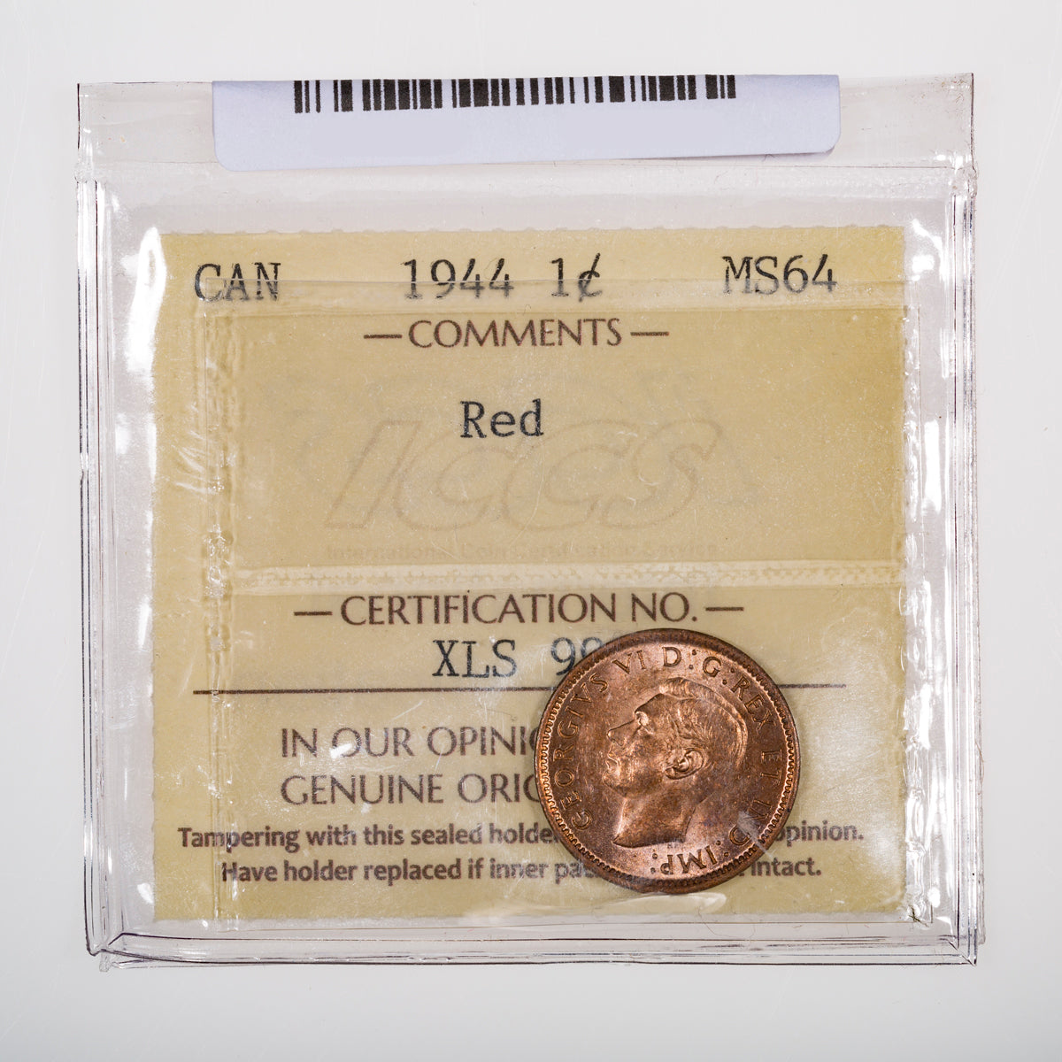 1 Cent 1944 ICCS MS-63 Red