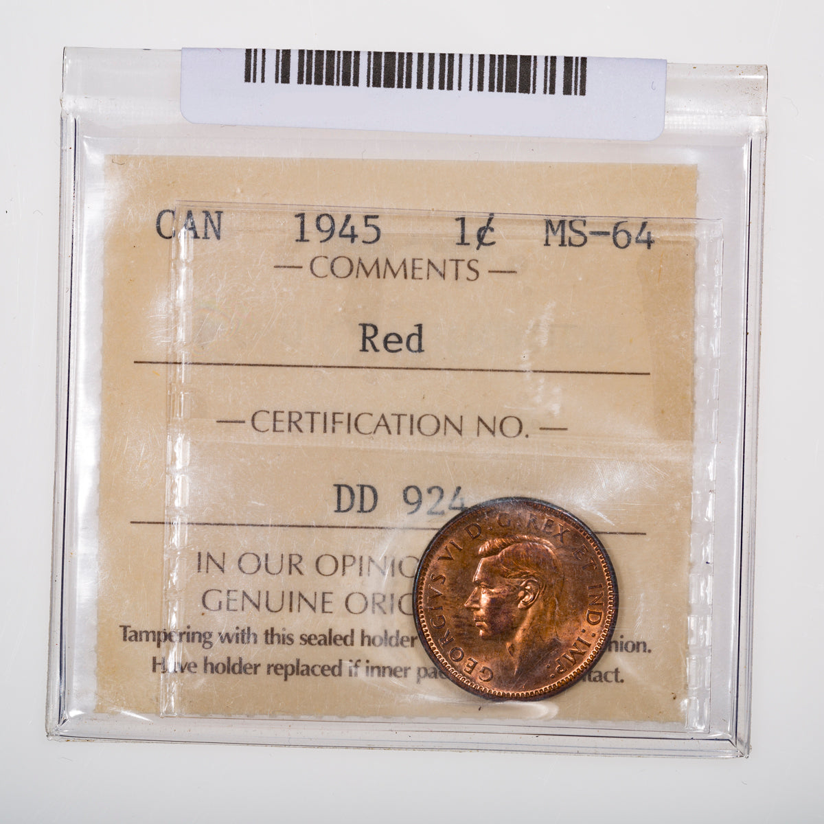 1 Cent 1945 ICCS MS-64 Red