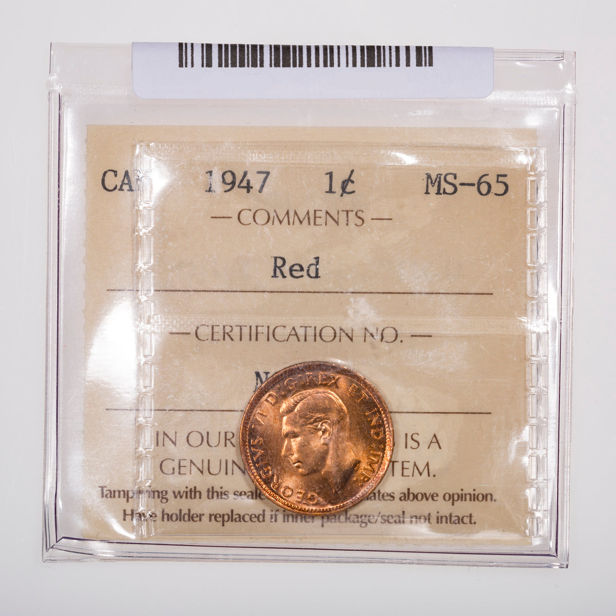 1 Cent 1947 ICCS MS-65 Red