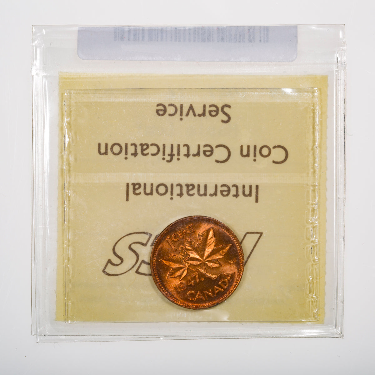 1 Cent 1947 Maple Leaf Pointed 7 ICCS MS-65 Red