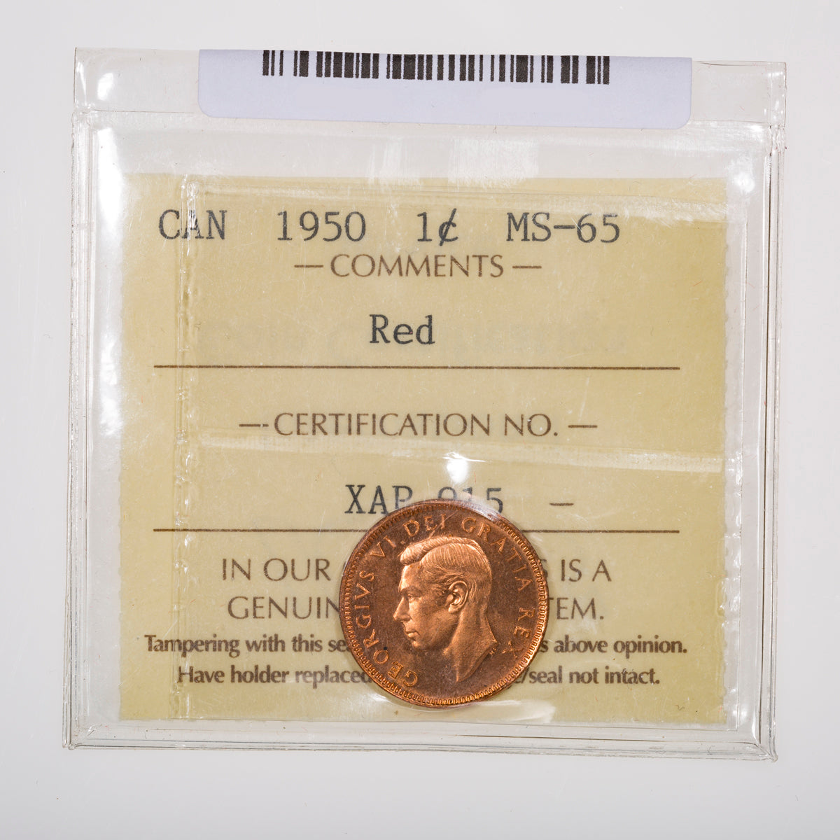 1 Cent 1950 ICCS MS-65 Red