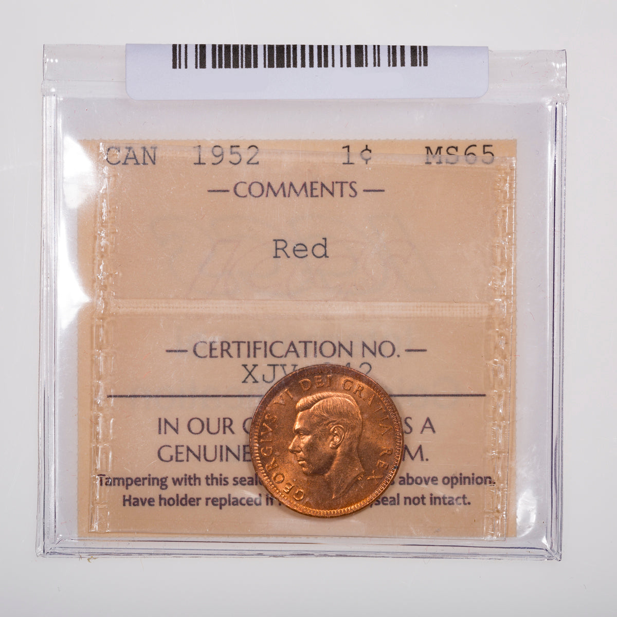 1 Cent 1952 ICCS MS-65 Red