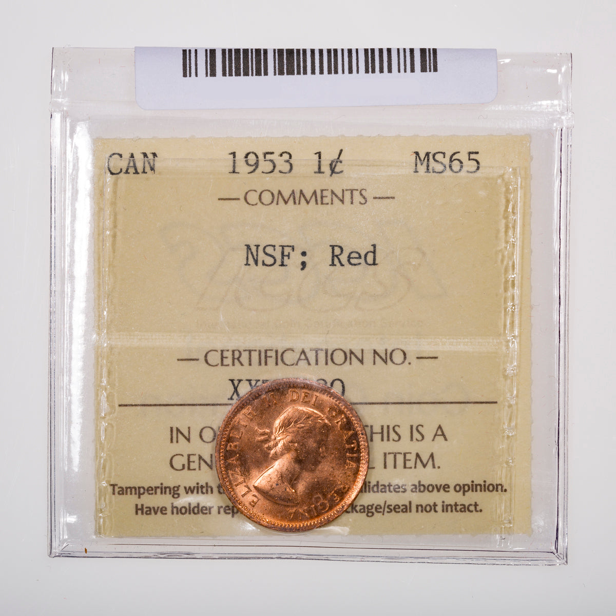 1 Cent 1953 NSF ICCS MS-65 Red