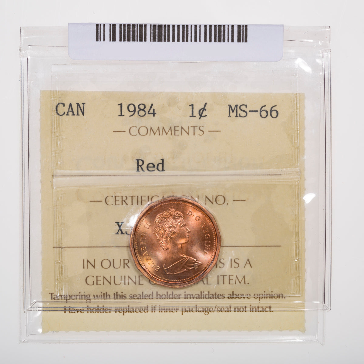 1 Cent 1984 ICCS MS-66 Red