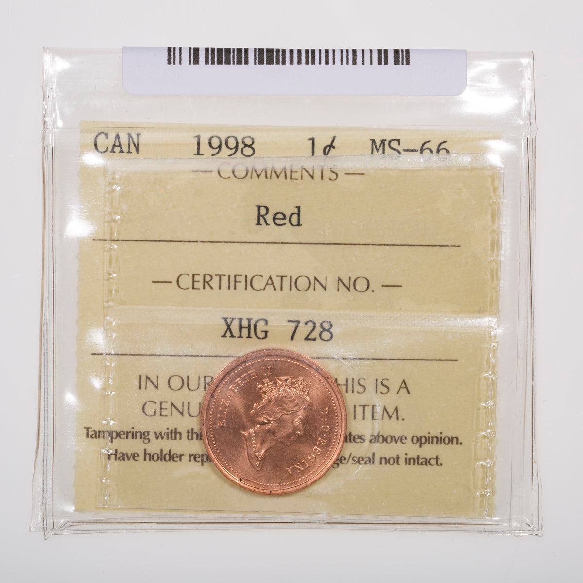 1 Cent 1998 ICCS MS-66 Red