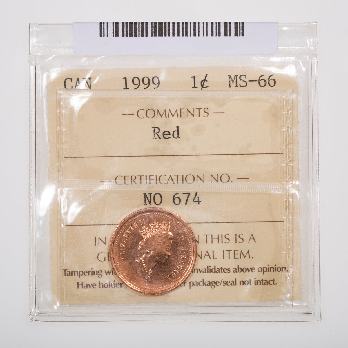 1 Cent 1999 ICCS MS-66 Red
