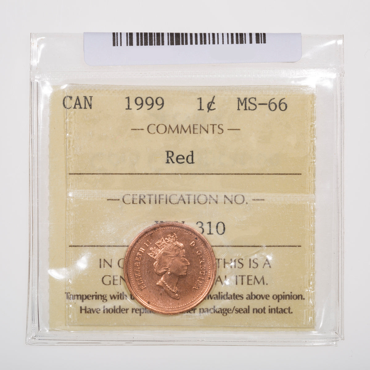 1 Cent 1999 ICCS MS-66 Red