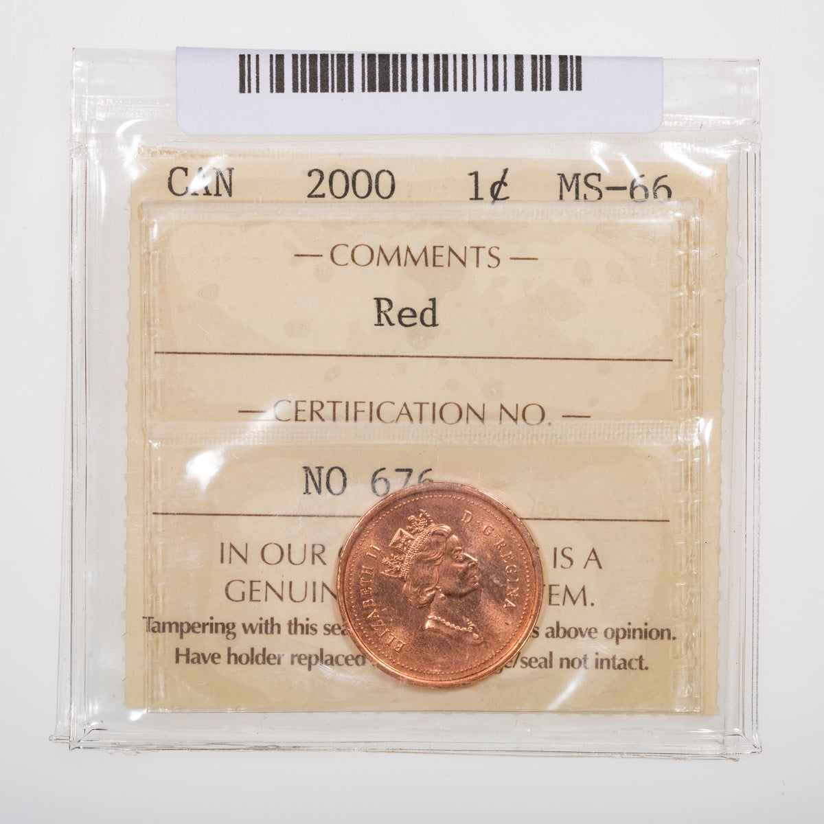 1 Cent 2000 ICCS MS-66 Red