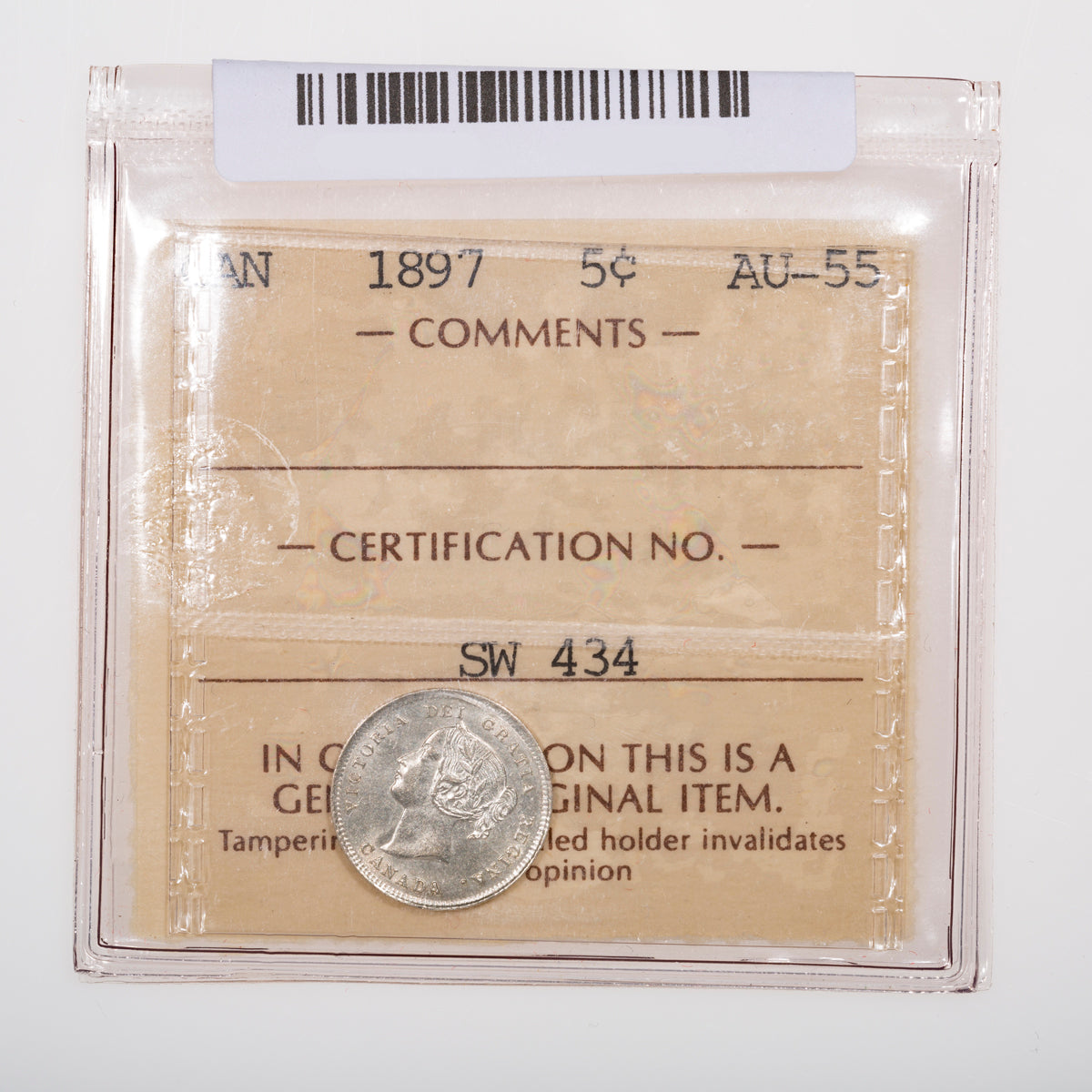 5 Cent 1897 Narrow 8 ICCS AU-55