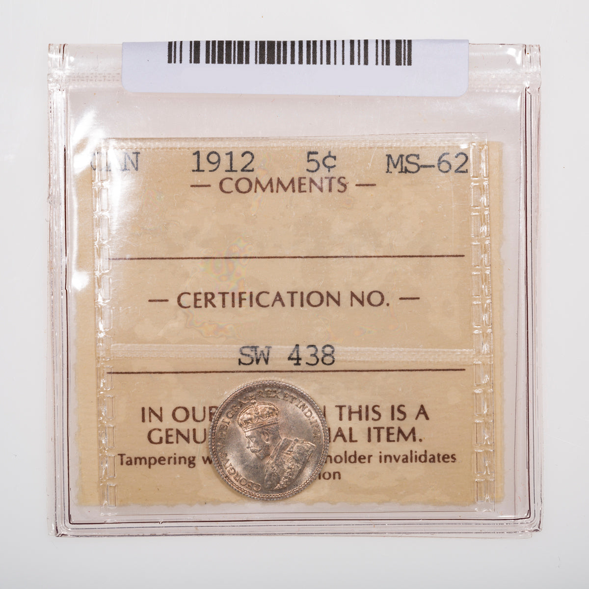 5 Cent 1912 ICCS MS-62