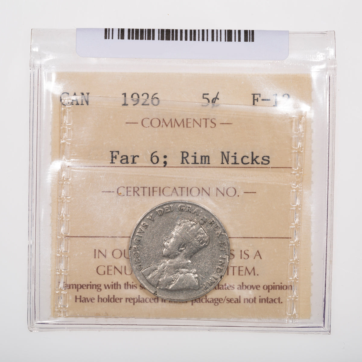 5 Cent 1926 Far 6 ICCS F-12