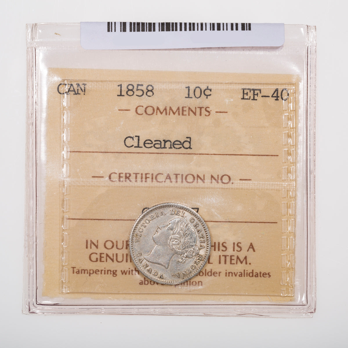 10 Cent 1858 ICCS EF-40