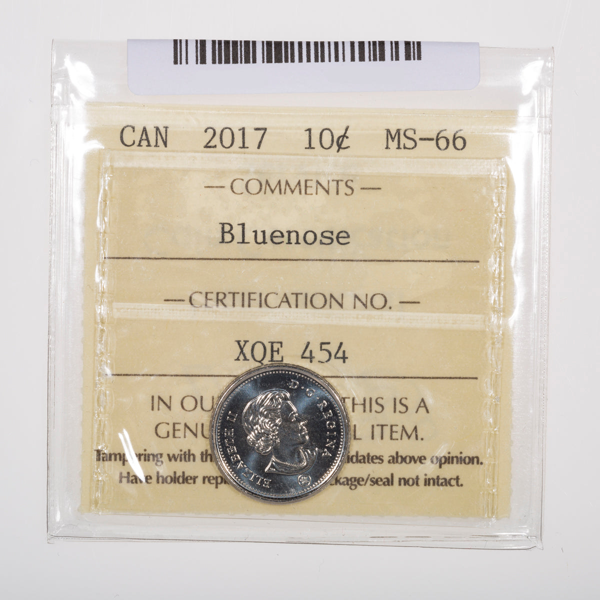 10 Cent 2017 Bluenose ICCS MS-66