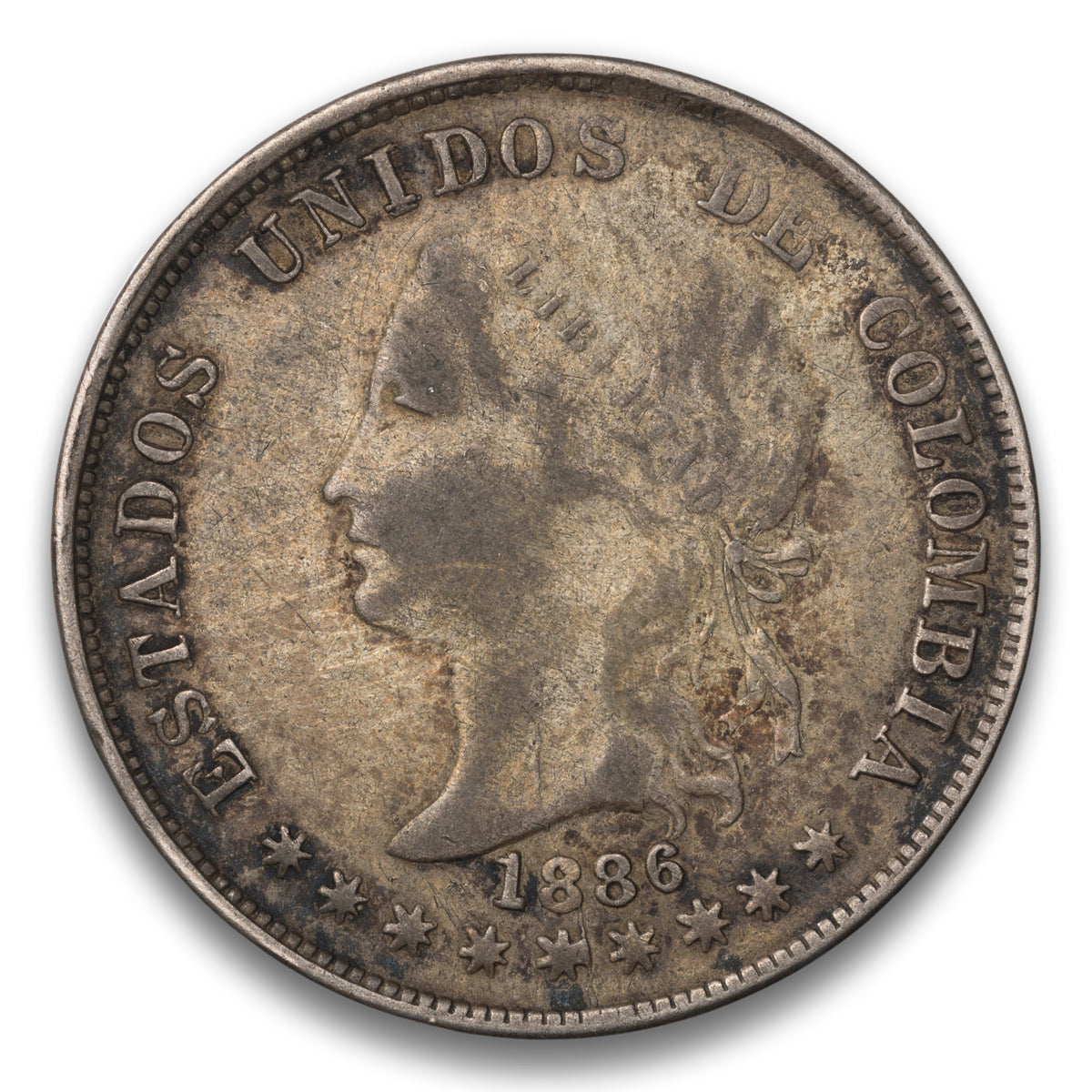 Colombia Silver 50 Centavos 1886