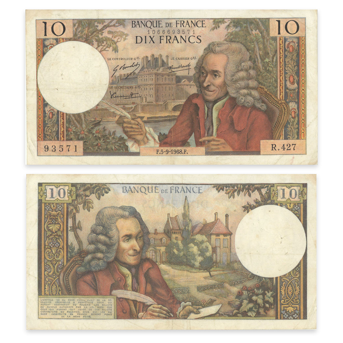 France 10 Francs 1968 P# 147b VF-30