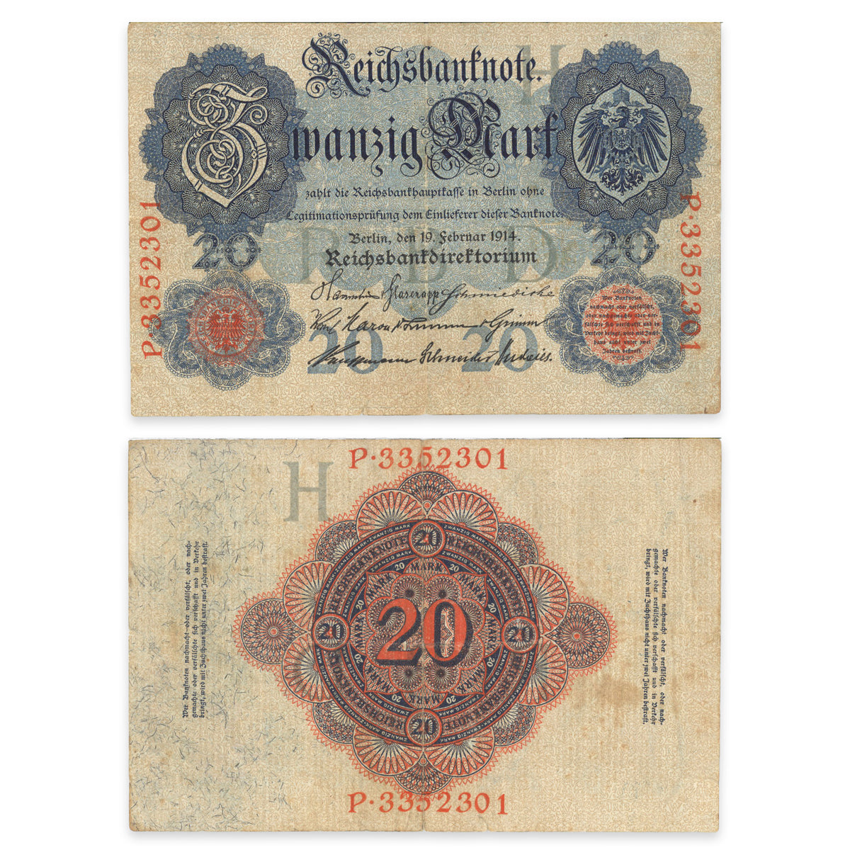 Germany - Reichsbanknote 20 Mark 1914 P# 46 VF-20