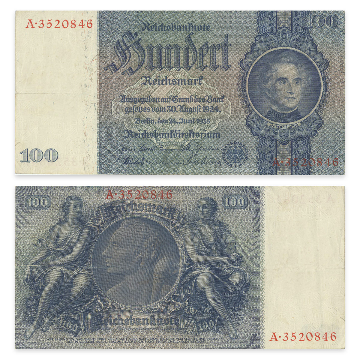 Germany - Reichsbanknote 100 Reichsmark 1929 P# 183a VF-25