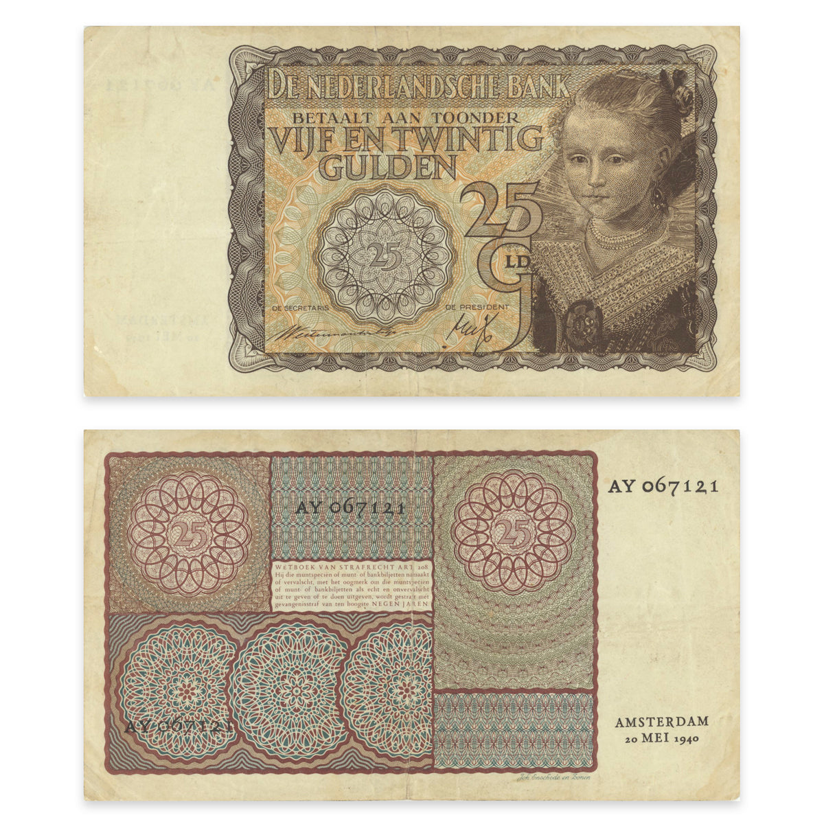 Netherlands 25 Gulden 1940 P# 57 VF-20