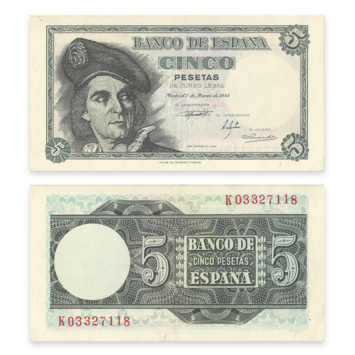 Spain 5 Pesetas 1948 P# 136a EF-45