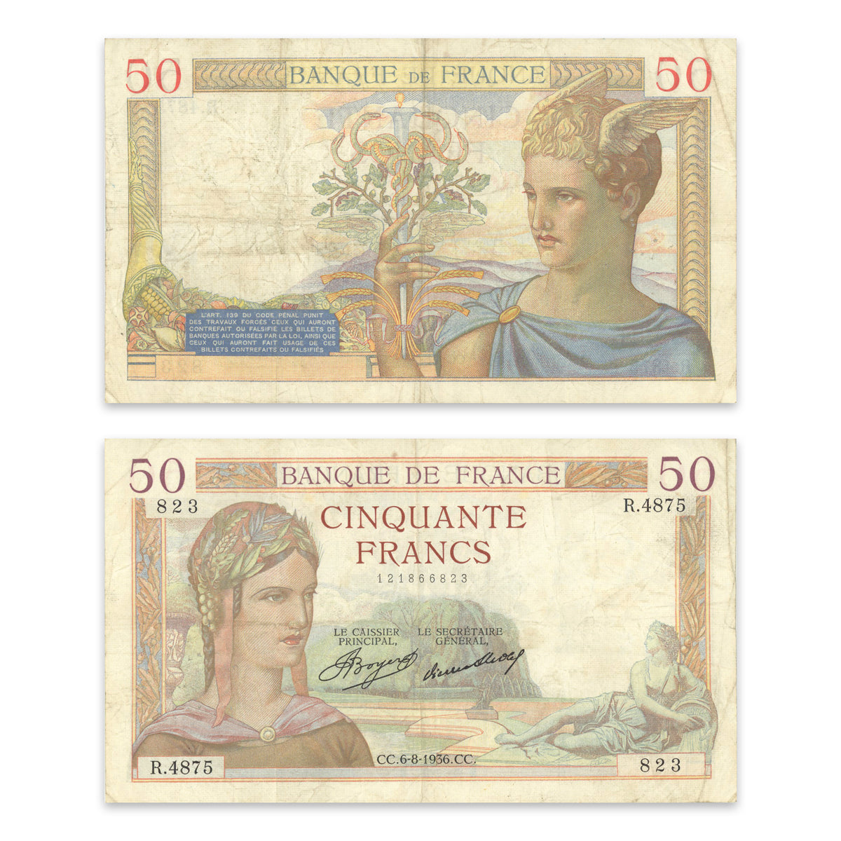 France 50 Francs 1936 P# 81 VF-25