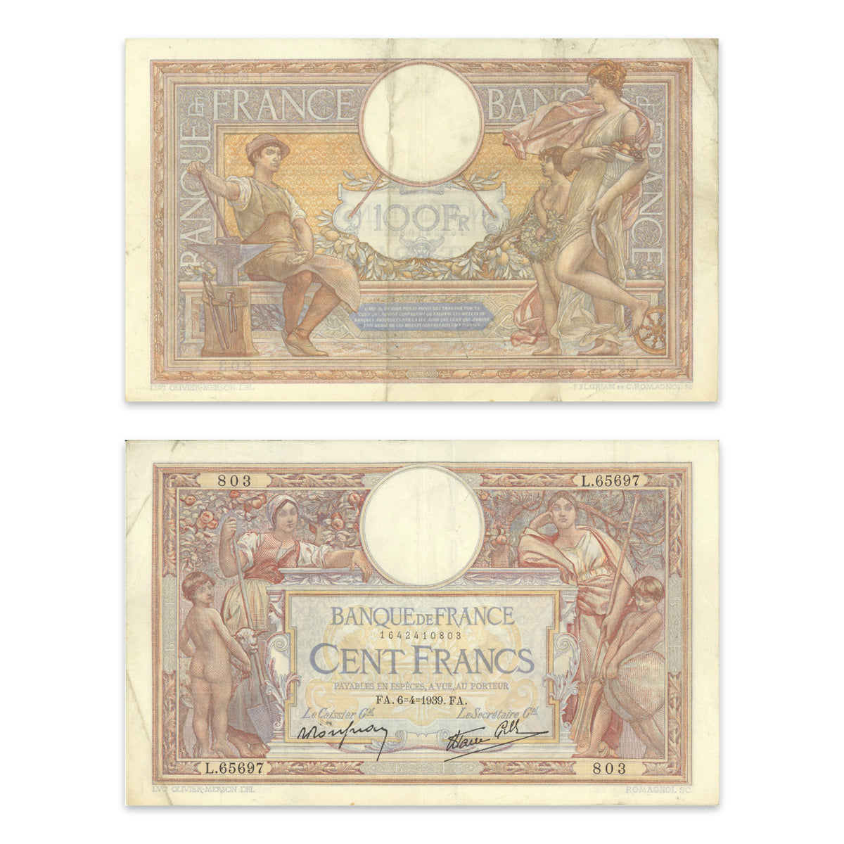 France 100 Francs 1939 P# 86b VF-30