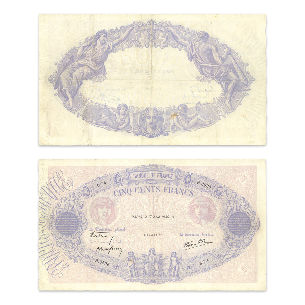 France 500 Francs 1939 P# 88c VF-25