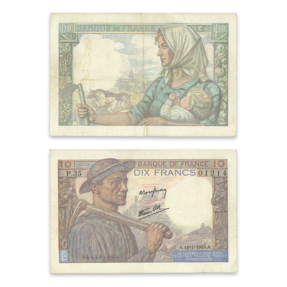 France 10 Francs 1943 P# 99b VF-35