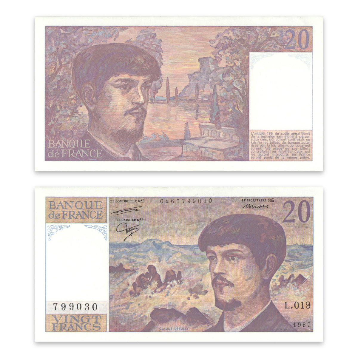 France 20 Francs 1987 P# 151b AU-53