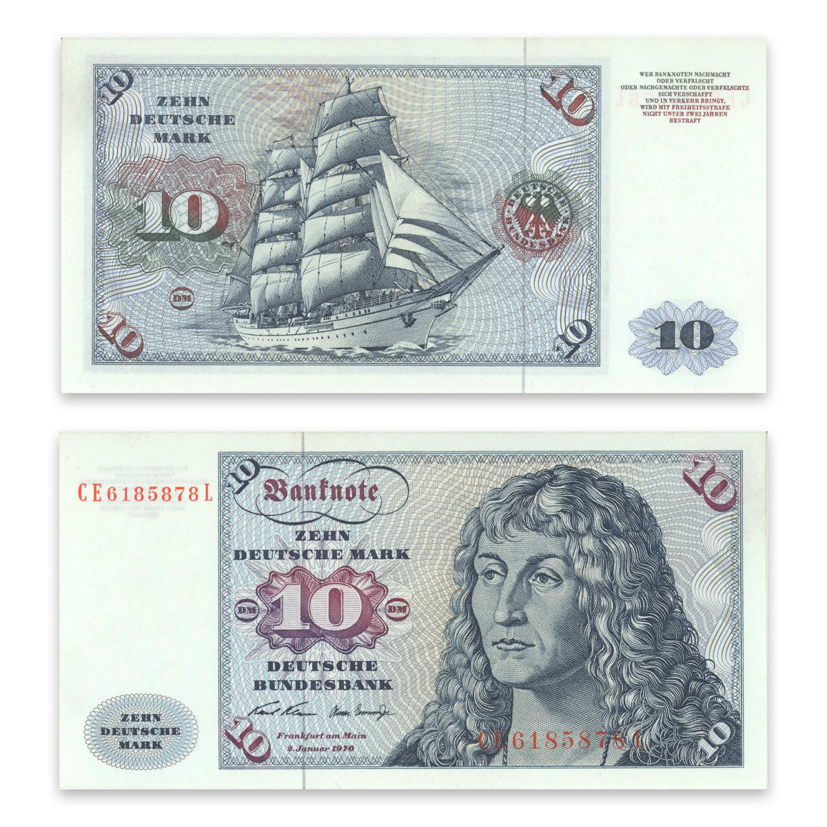 Germany, Federal Republic 10 Deutsche Mark 1970 P# 31a UNC-60