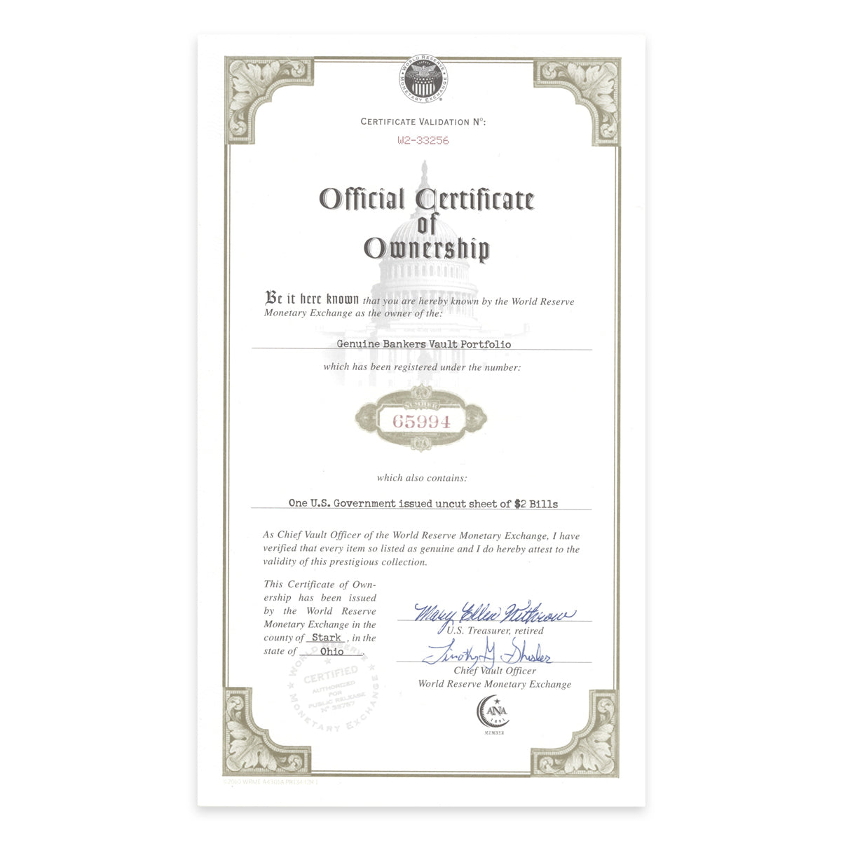 United States 2 Dollars 2003A KL# 468I GUNC-65