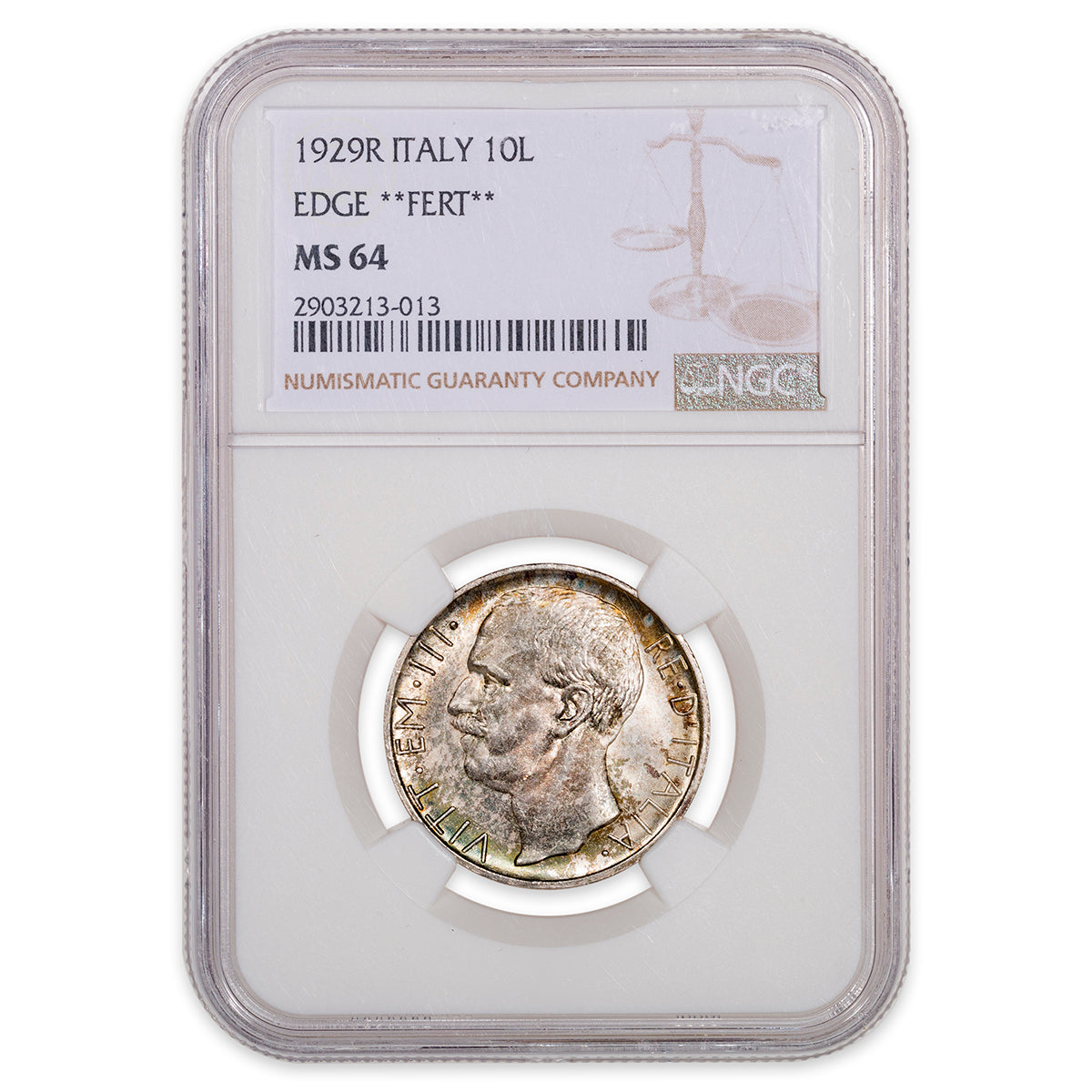 Italy Silver 10 Lire 1929 R Edge **FERT** MS-64