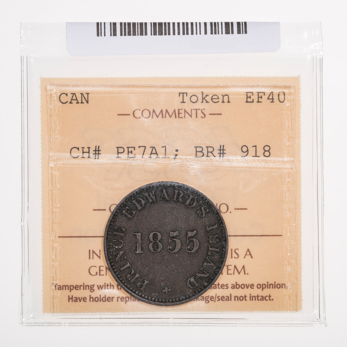 Prince Edward Island CH# PE-7A1 Self Government And Free Trade - Prince Edward's Island 1855 Thick top fives ICCS EF-40