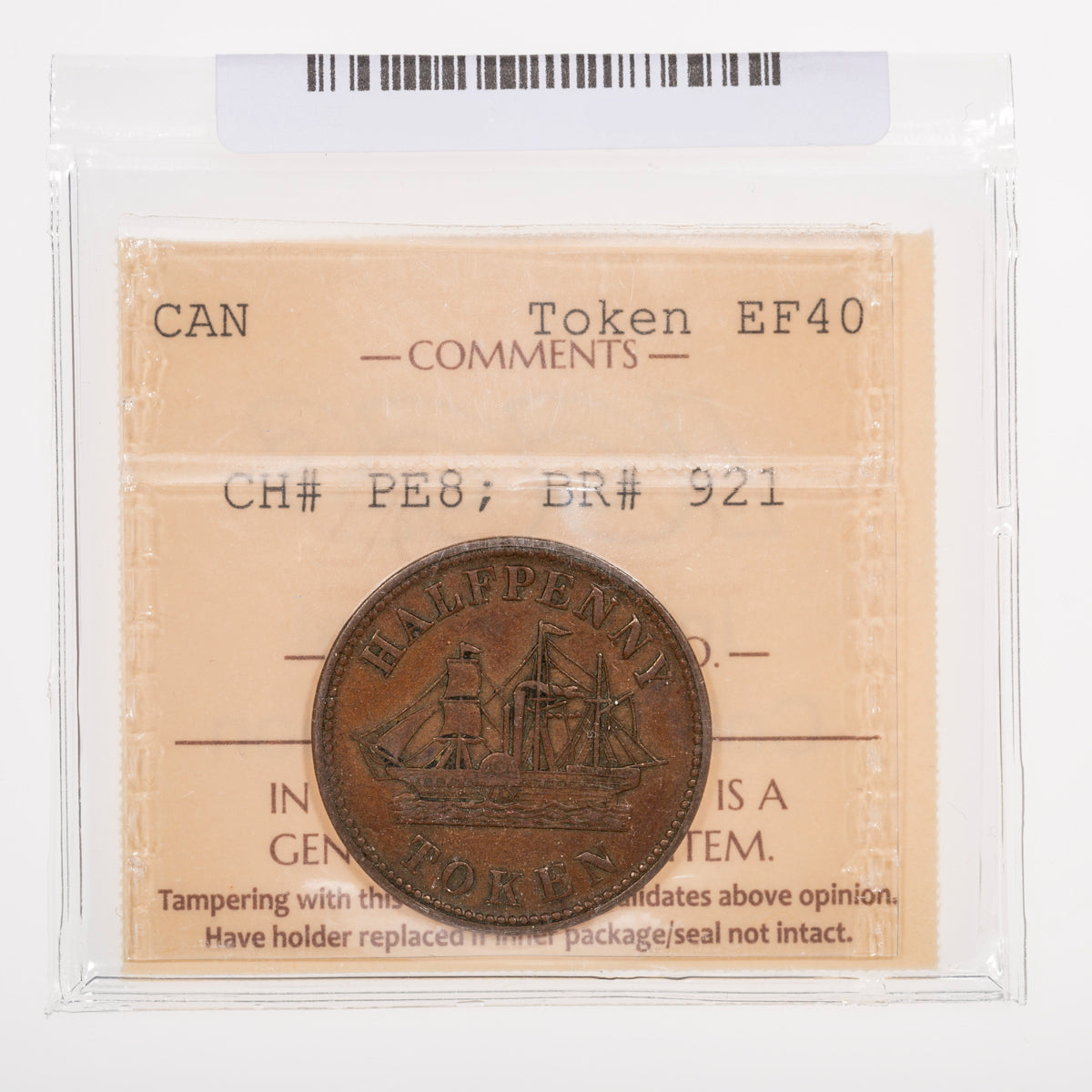 Prince Edward Island CH# PE-8 Fisheries And Agriculture - Halfpenny Token (1858) ICCS EF-40