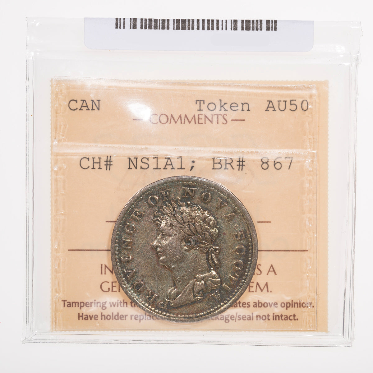 Nova Scotia CH# NS-1A1 Thistle George IV Halfpenny Token 1823 Fifteen leaves ICCS AU-50