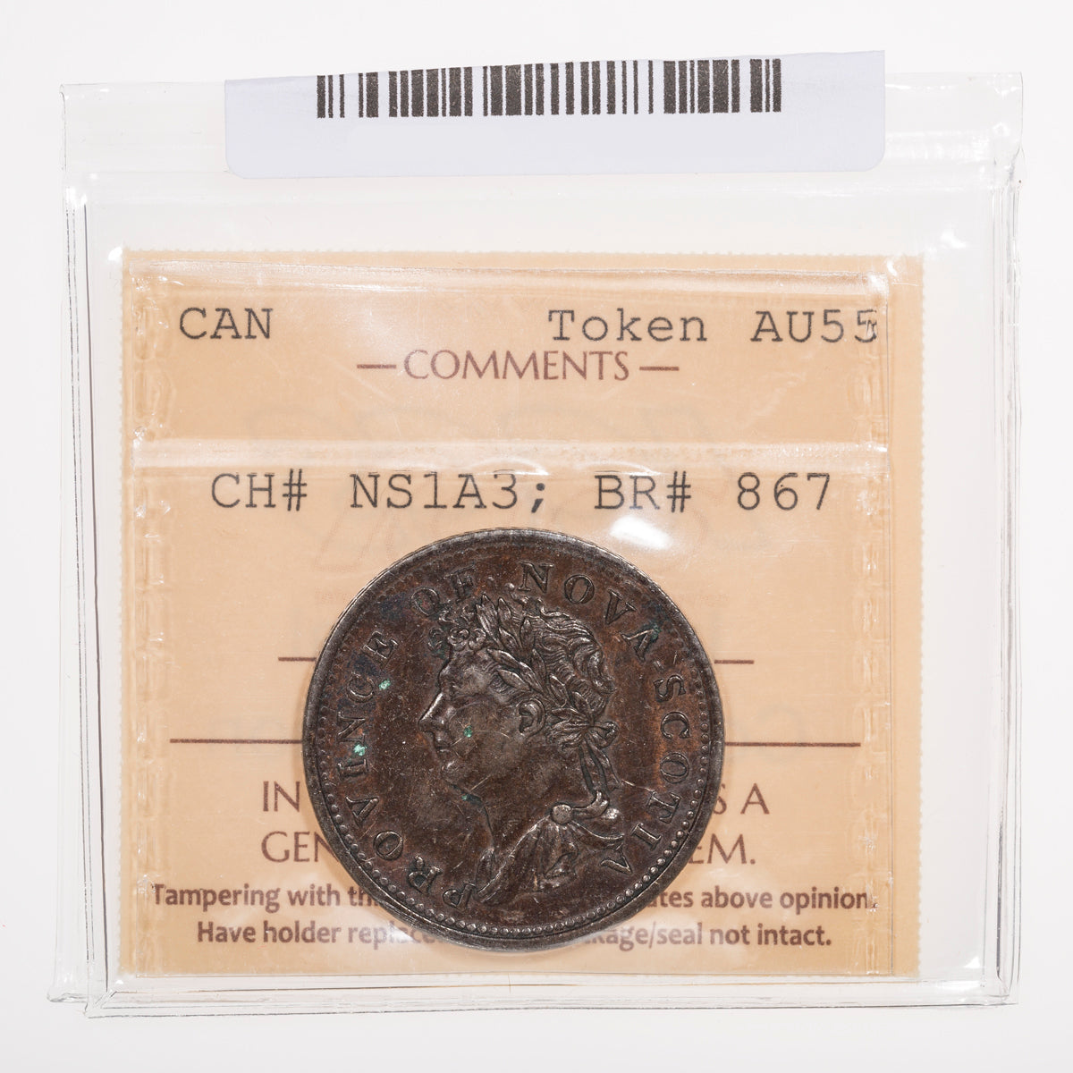 Nova Scotia CH# NS-1A3 Thistle George IV Halfpenny Token 1823 Fourteen leaves ICCS AU-55
