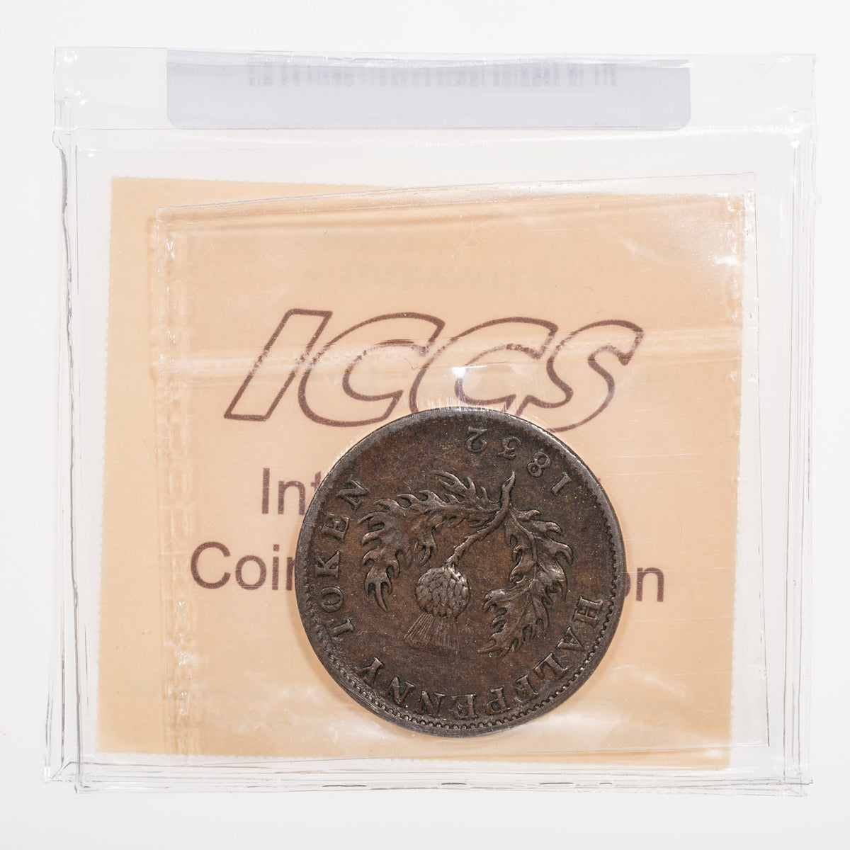 Nova Scotia CH# NS-1D1 Thistle George IV Halfpenny Token 1832 Long left ribbon, Engrailed ICCS EF-40