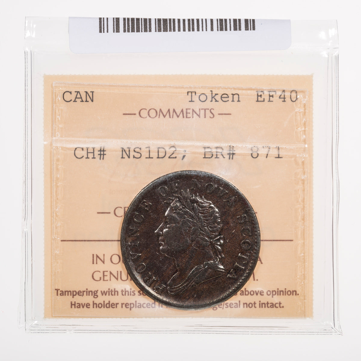 Nova Scotia CH# NS-1D2 Thistle George IV Halfpenny Token 1832 Long right ribbon, Engrailed ICCS EF-40