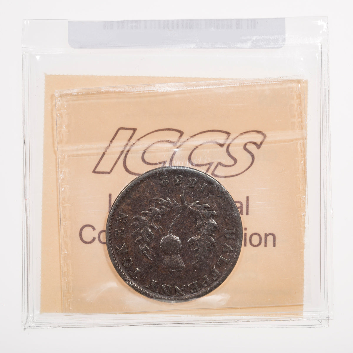 Nova Scotia CH# NS-1D2 Thistle George IV Halfpenny Token 1832 Long right ribbon, Engrailed ICCS EF-40