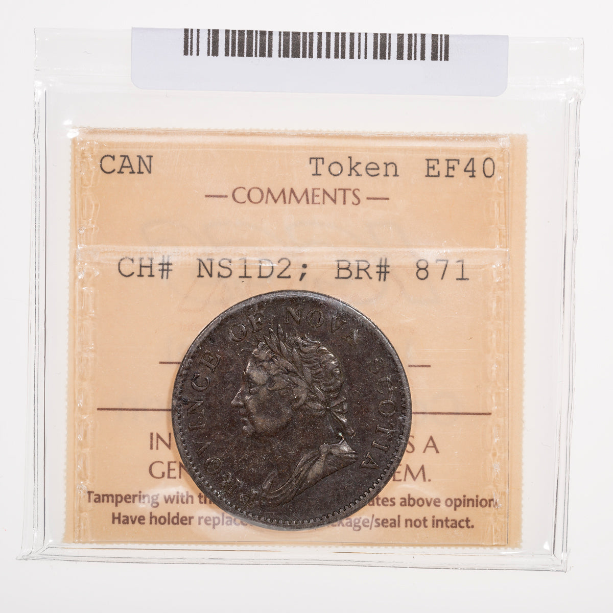 Nova Scotia CH# NS-1D2 Thistle George IV Halfpenny Token 1832 Long right ribbon, Engrailed ICCS EF-40