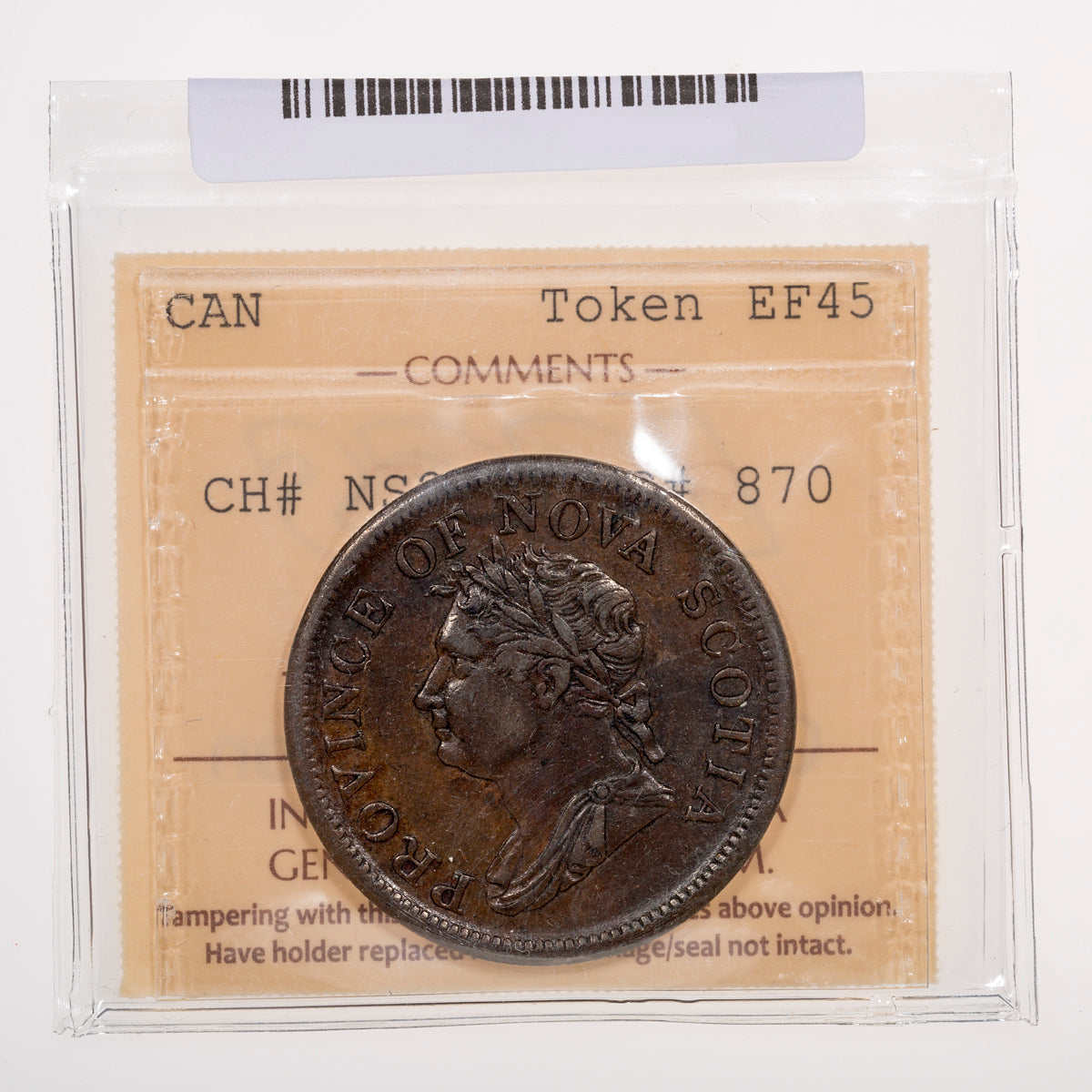Nova Scotia CH# NS-2B2 Thistle George IV One Penny Token 1832 Bow near head ICCS EF-45