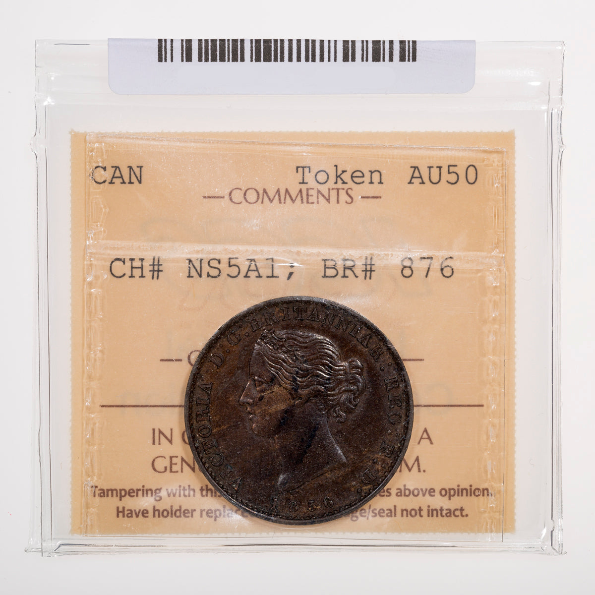 Nova Scotia CH# NS-5A1 Victoria Mayflower Halfpenny Token 1856 Bronze ICCS AU-50