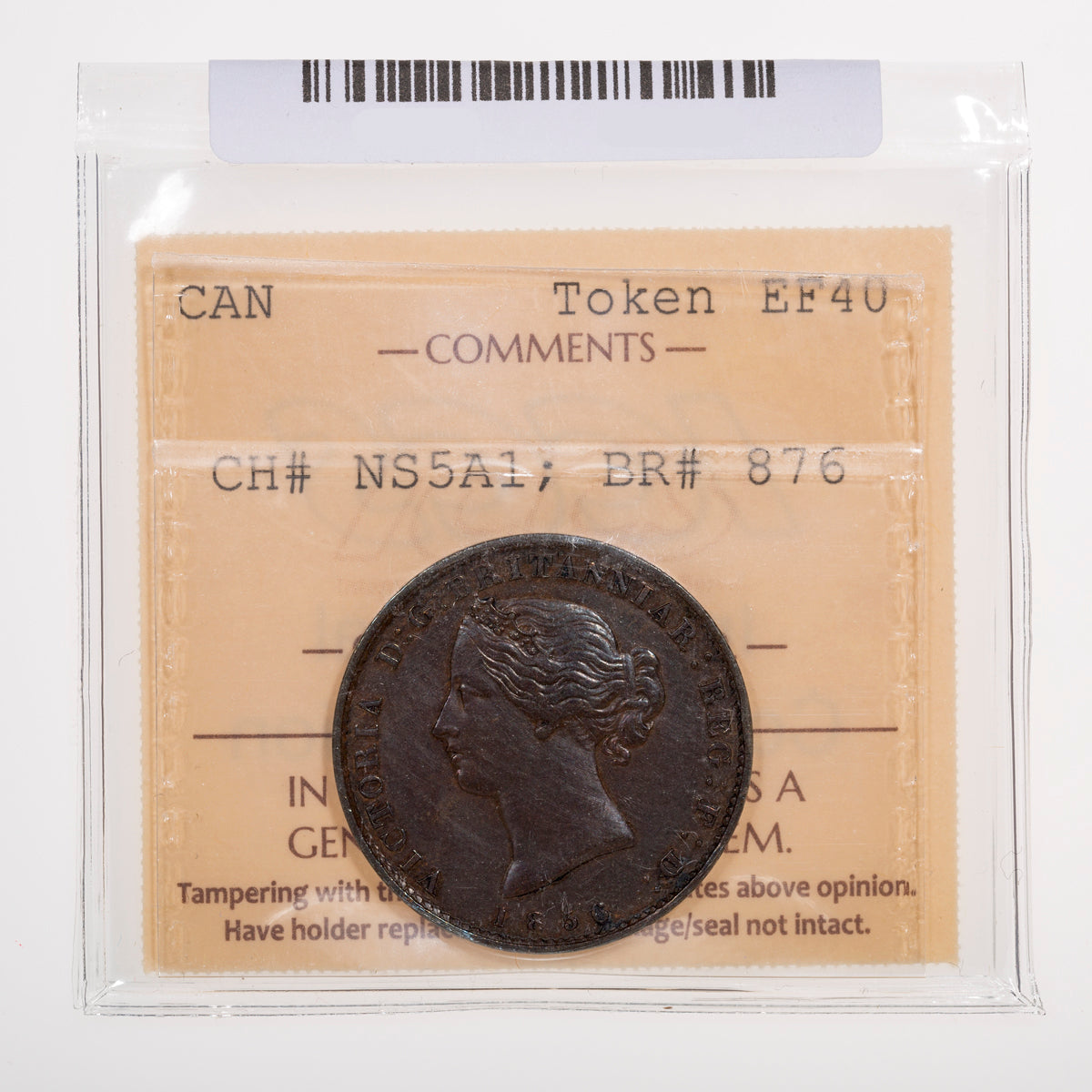 Nova Scotia CH# NS-5A2 Victoria Mayflower Halfpenny Token 1856 Bronze ICCS EF-40