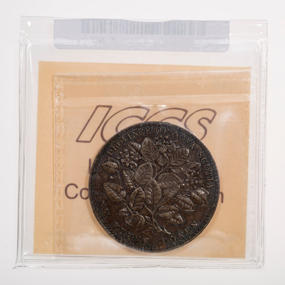 Nova Scotia CH# NS-6A1 Victoria Mayflower One Penny Token 1856 With "L.C.W.", Bronze ICCS EF-45