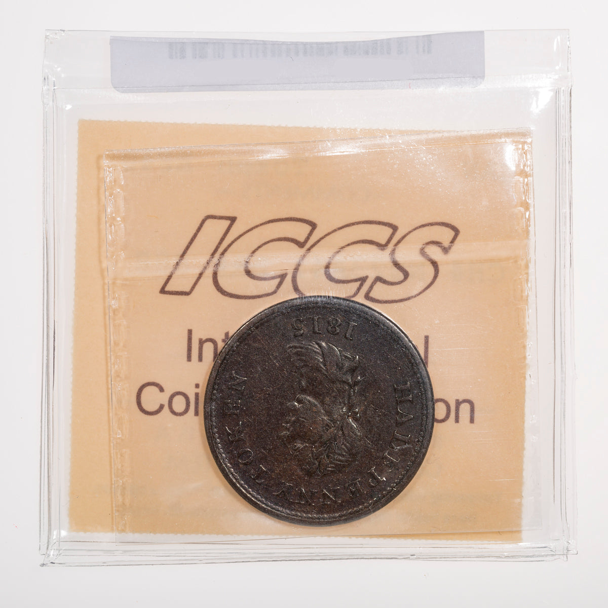 Nova Scotia CH# NS-23A4 Success To Navigation & Trade Halfpenny Token 1815 1 upper leaf, Small flag ICCS EF-40