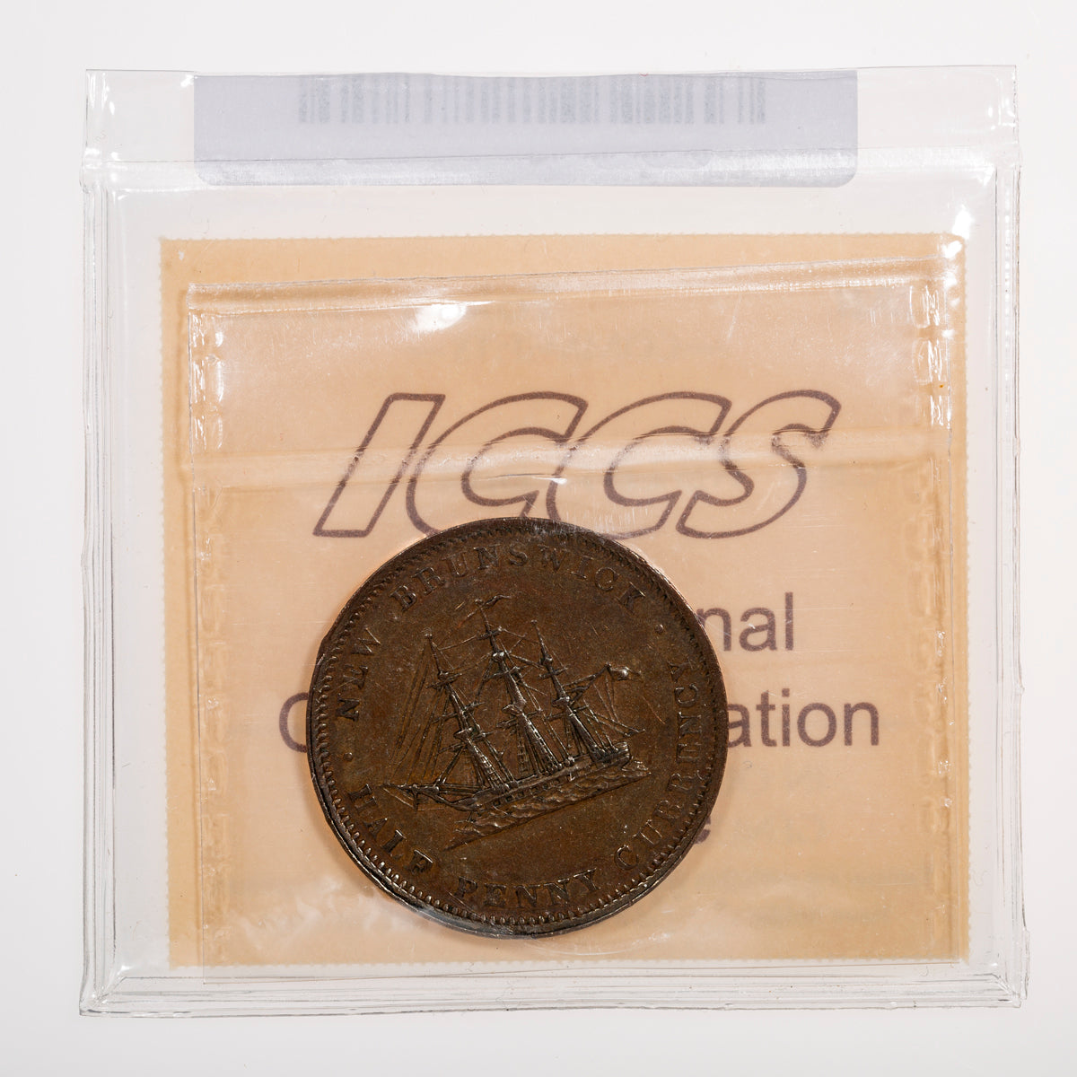 New Brunswick CH# NB-1B Victoria Frigate Half Penny Currency 1854 ICCS VF-30