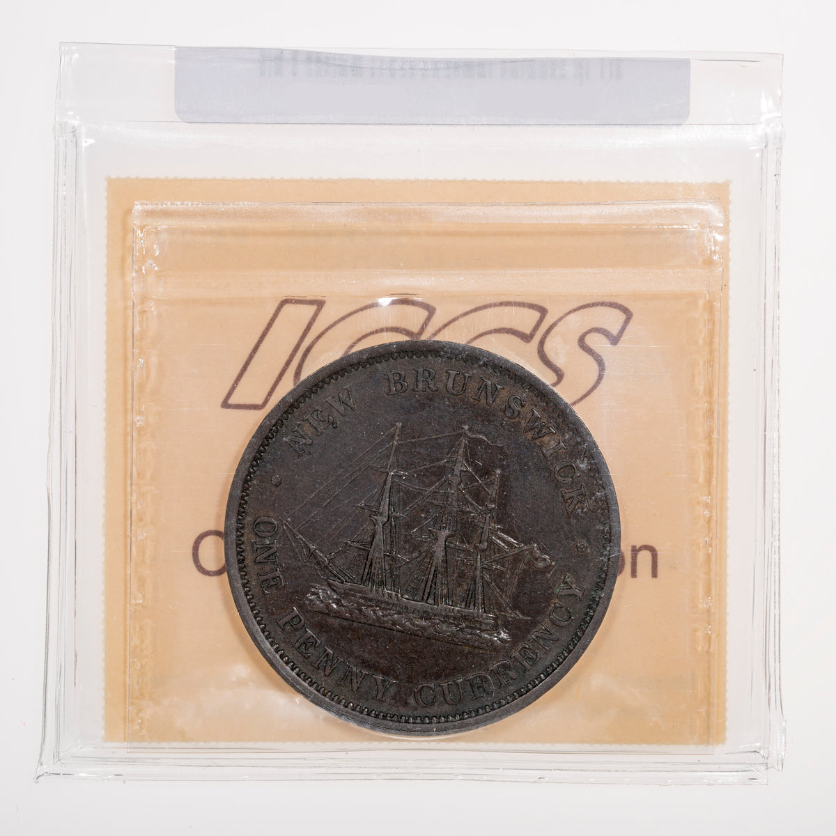 New Brunswick CH# NB-2B2 Victoria Frigate One Penny Currency 1854 Incomplete ensign ICCS VF-30