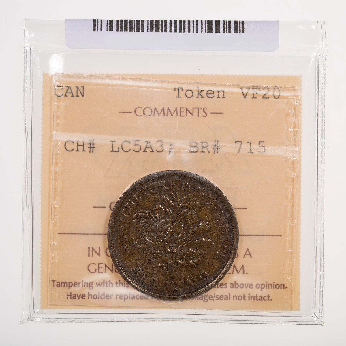 Lower Canada CH# LC-5A3 Banque Du Pouple Un Sou Bas Canada (1838) Belleville; Closed wreath, Small bow, Reeded ICCS VF-20