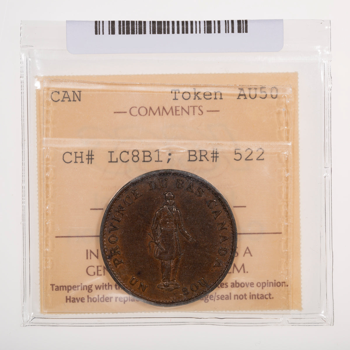 Lower Canada CH# LC-8B1 Province Du Bas Canada Half Penny Quebec Bank 1837 In line ICCS AU-50