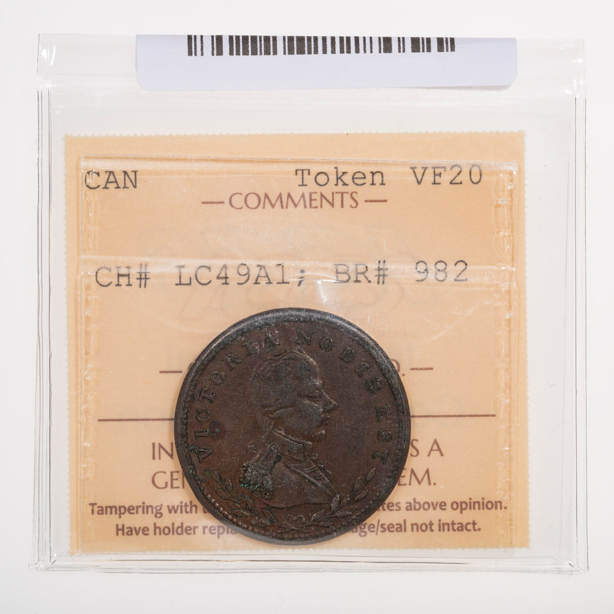 Lower Canada CH# LC-49A1 Victoria Nobis Est Halfpenny Token ND Not overstruck ICCS VF-20