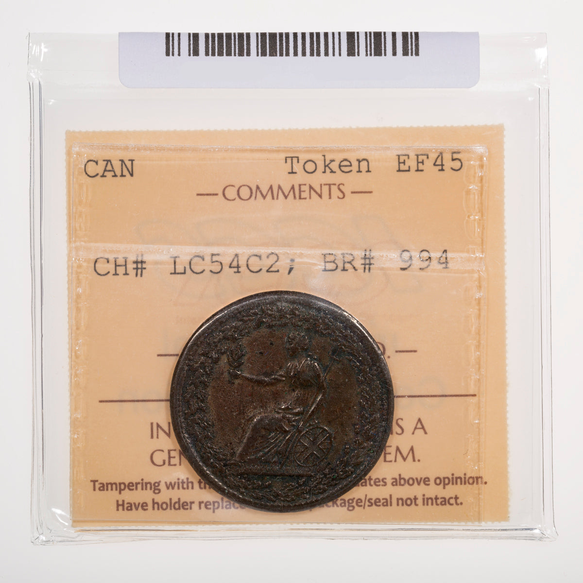 Lower Canada CH# LC-54C2 Spread Eagle Imitation Halfpenny Token 1814 Small shield ICCS EF-45